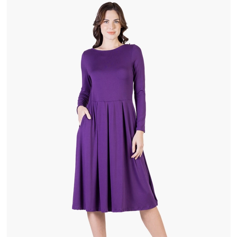Midi Length Fit N Flare Pocket Dress 24seven Comfort Apparel
